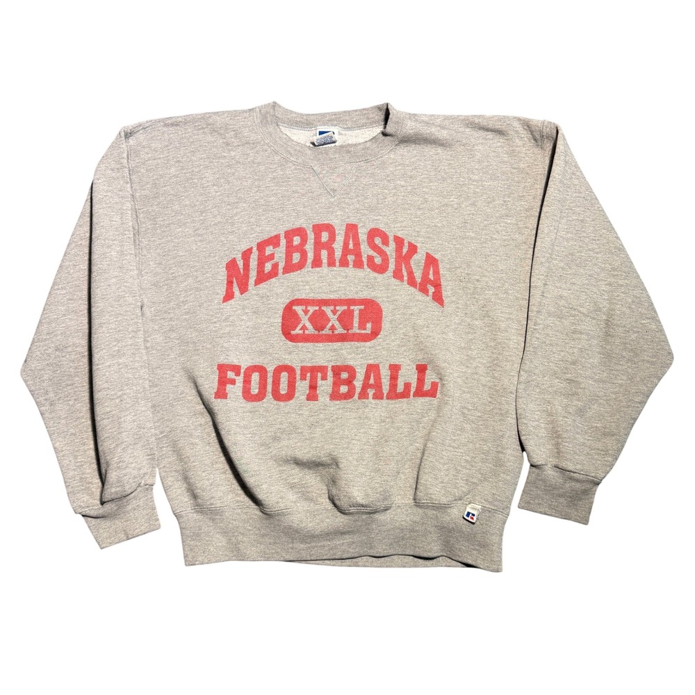 Vintage Russell Nebraska Football Sweatshirt Grey Crewneck Mens L USA
